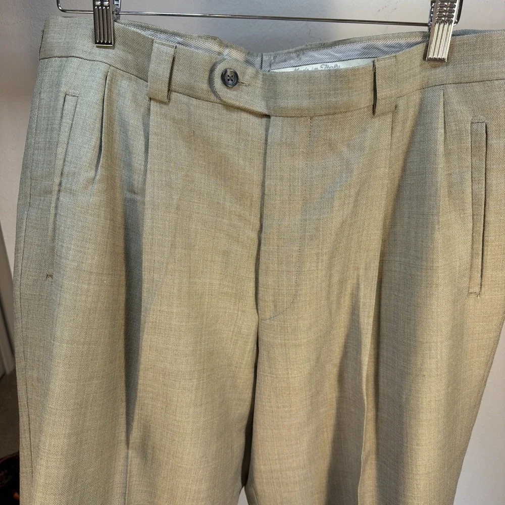 CESARANI Italy Vintage Men Pleated Dress Pants Slacks Trouser Tan Khaki 36x32